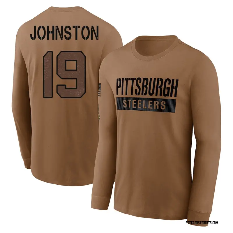 Men's Pittsburgh Steelers ＃19 Cameron Johnston Brown 2023 Salute To Service Long Sleeve T-Shirt