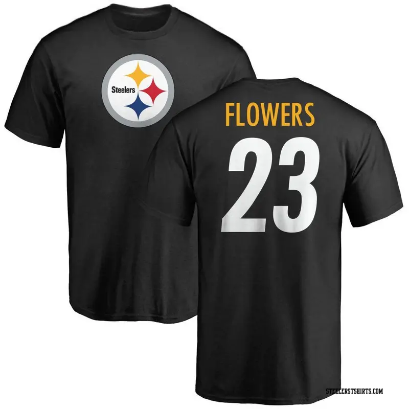 Men's Pittsburgh Steelers ＃23 Tre Flowers Black Name & Number Logo T-Shirt