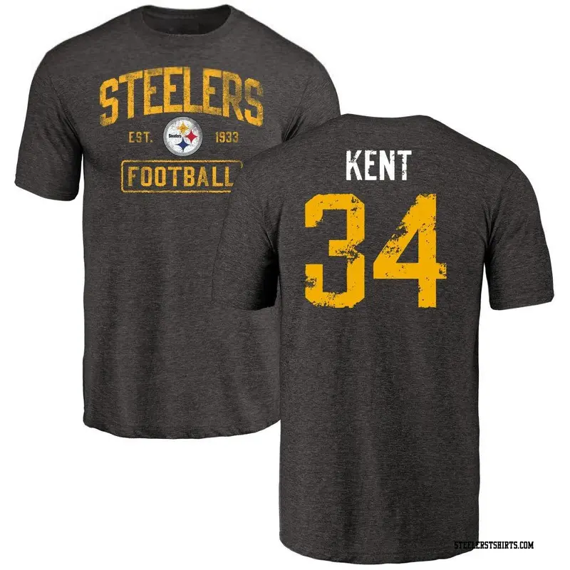 Men's Pittsburgh Steelers ＃34 Donte Kent Black Distressed Name & Number T-Shirt