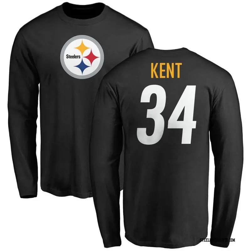 Men's Pittsburgh Steelers ＃34 Donte Kent Black Name & Number Logo Long Sleeve T-Shirt