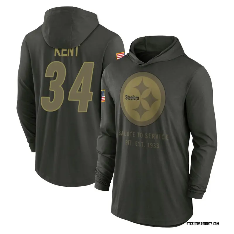 Men's Pittsburgh Steelers ＃34 Donte Kent Forest/Green 2025 Salute to Service Sideline Lightweight Hooded Pullover Long Sleeve T-