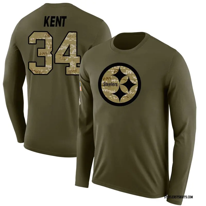 Men's Pittsburgh Steelers ＃34 Donte Kent Olive Salute to Service Sideline Long Sleeve T-Shirt