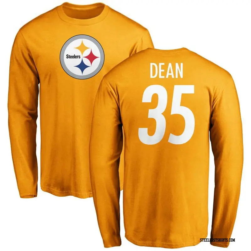 Men's Pittsburgh Steelers ＃35 Jamel Dean Gold Name & Number Logo Long Sleeve T-Shirt