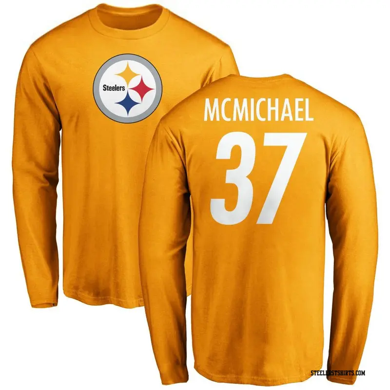 Men's Pittsburgh Steelers ＃37 Kyler McMichael Gold Name & Number Logo Long Sleeve T-Shirt