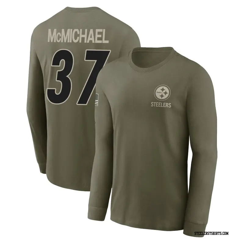 Men's Pittsburgh Steelers ＃37 Kyler McMichael Olive 2025 Salute to Service Sideline Long Sleeve T-Shirt
