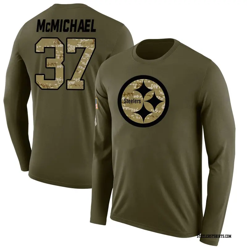 Men's Pittsburgh Steelers ＃37 Kyler McMichael Olive Salute to Service Sideline Long Sleeve T-Shirt
