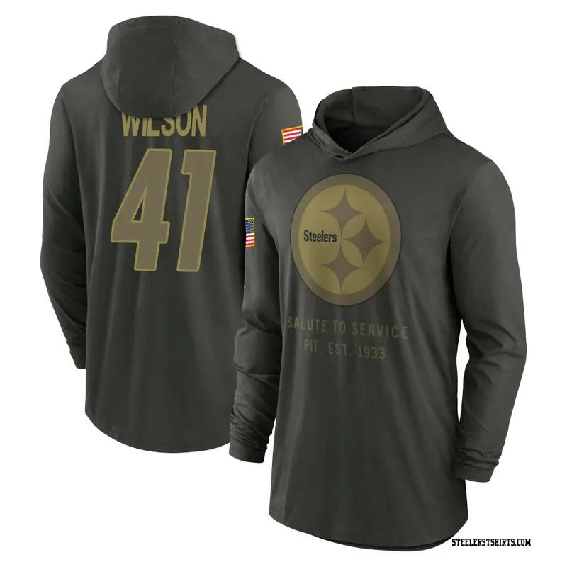 Men's Pittsburgh Steelers ＃41 Payton Wilson Forest/Green 2025 Salute to Service Sideline Lightweight Hooded Pullover Long Sleeve