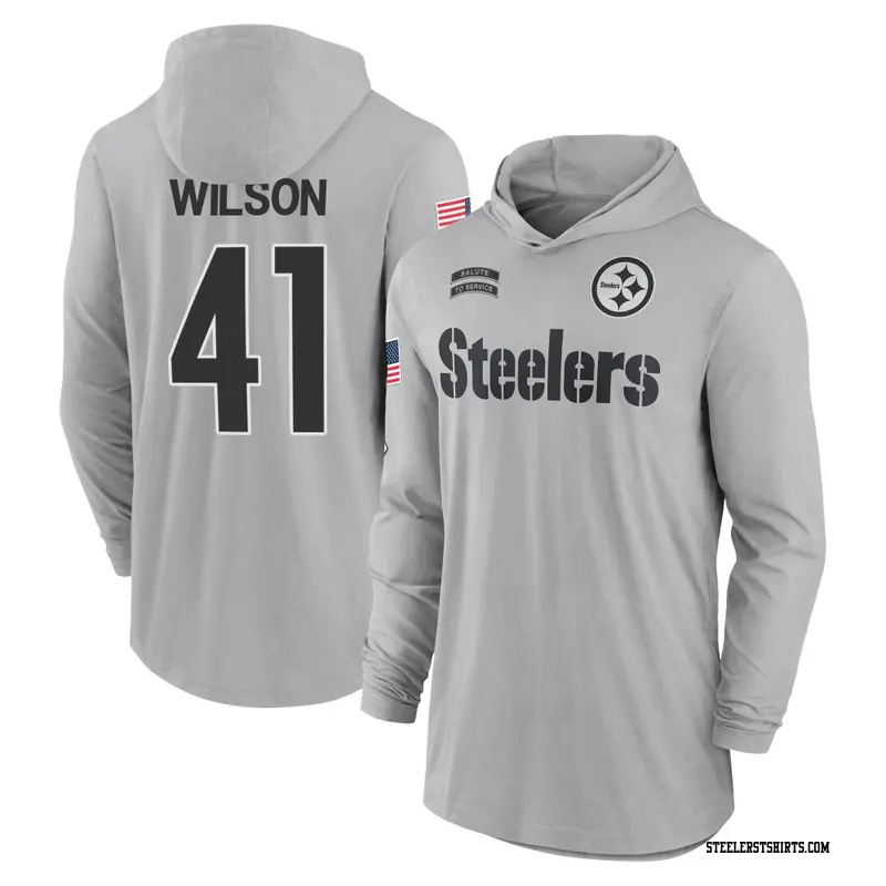 Men's Pittsburgh Steelers ＃41 Payton Wilson Gray 2024 Salute to Service Lightweight Performance Long Sleeve Hooded T-Shirt