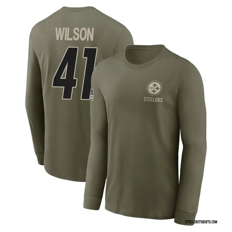 Men's Pittsburgh Steelers ＃41 Payton Wilson Olive 2025 Salute to Service Sideline Long Sleeve T-Shirt