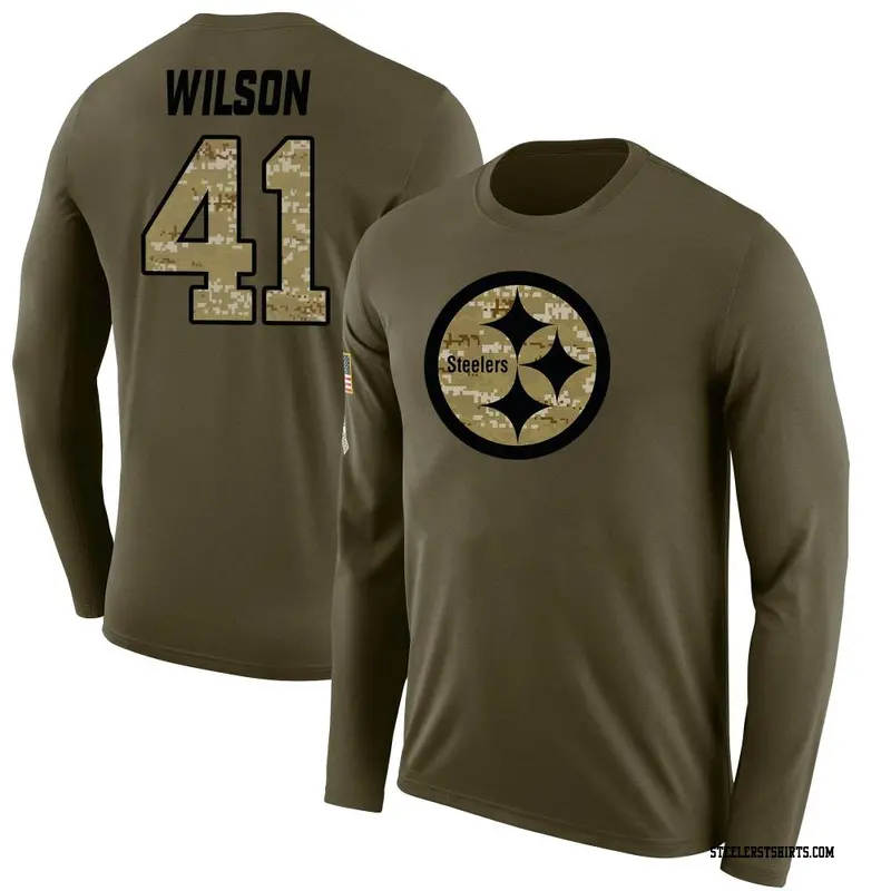Men's Pittsburgh Steelers ＃41 Payton Wilson Olive Salute to Service Sideline Long Sleeve T-Shirt