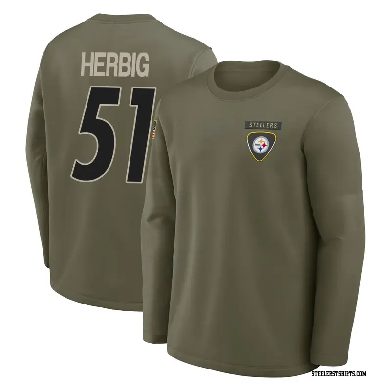 Men's Pittsburgh Steelers ＃51 Nick Herbig Olive 2025 Salute to Service Sideline Coaches Long Sleeve T-Shirt