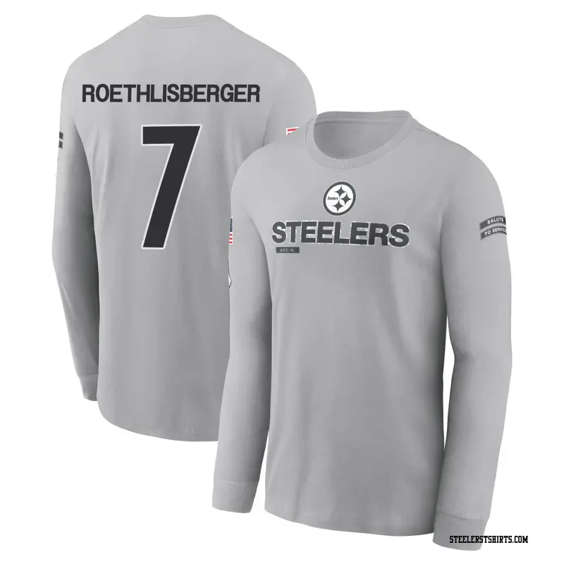 Men's Pittsburgh Steelers ＃7 Ben Roethlisberger Gray 2024 Salute to Service Long Sleeve T-Shirt