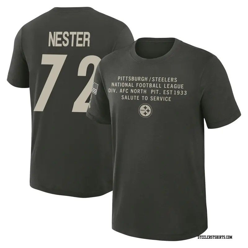 Men's Pittsburgh Steelers ＃72 Doug Nester Dark/Green 2025 Salute to Service Sideline Slub T-Shirt