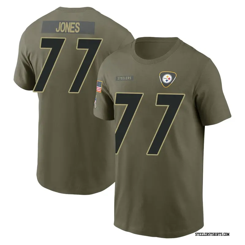 Men's Pittsburgh Steelers ＃77 Broderick Jones Olive 2025 Salute to Service Name & Number T-Shirt