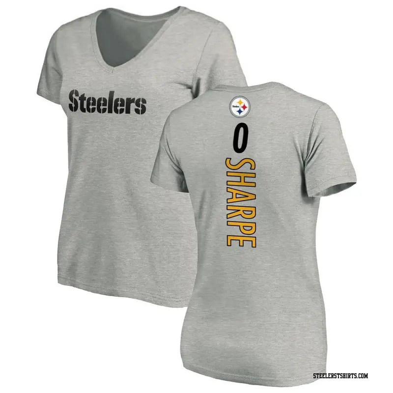 Women's Pittsburgh Steelers ＃0 David Sharpe Ash Backer V-Neck T-Shirt