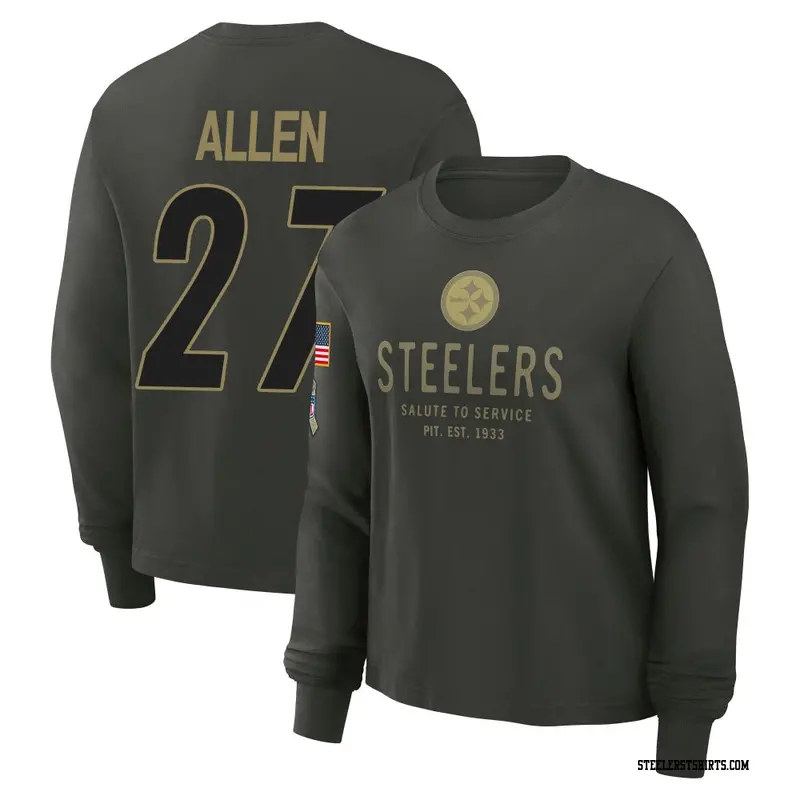 Women's Pittsburgh Steelers ＃27 Marcus Allen Dark/Green 2025 Salute to Service Sideline Long Sleeve T-Shirt