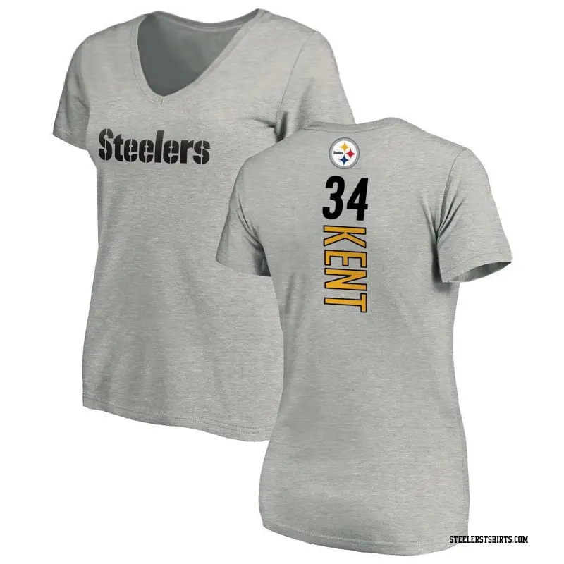 Women's Pittsburgh Steelers ＃34 Donte Kent Ash Backer V-Neck T-Shirt