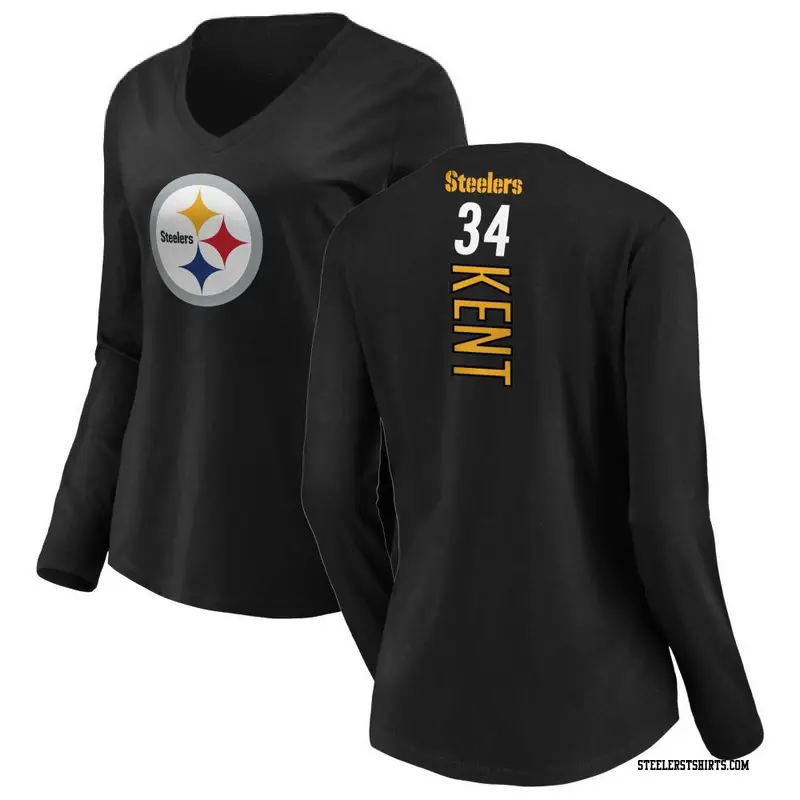 Women's Pittsburgh Steelers ＃34 Donte Kent Black Backer Slim Fit Long Sleeve T-Shirt