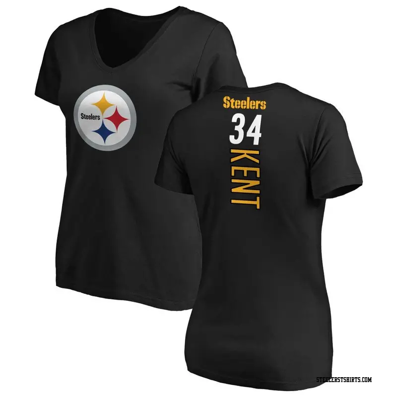 Women's Pittsburgh Steelers ＃34 Donte Kent Black Backer Slim Fit T-Shirt