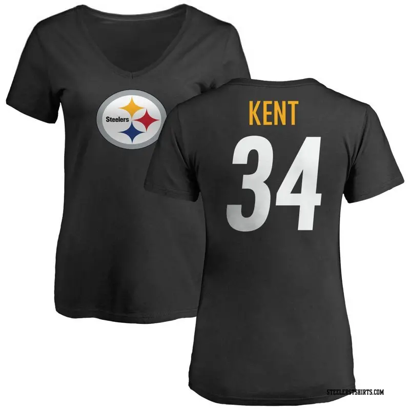 Women's Pittsburgh Steelers ＃34 Donte Kent Black Name & Number Logo Slim Fit T-Shirt