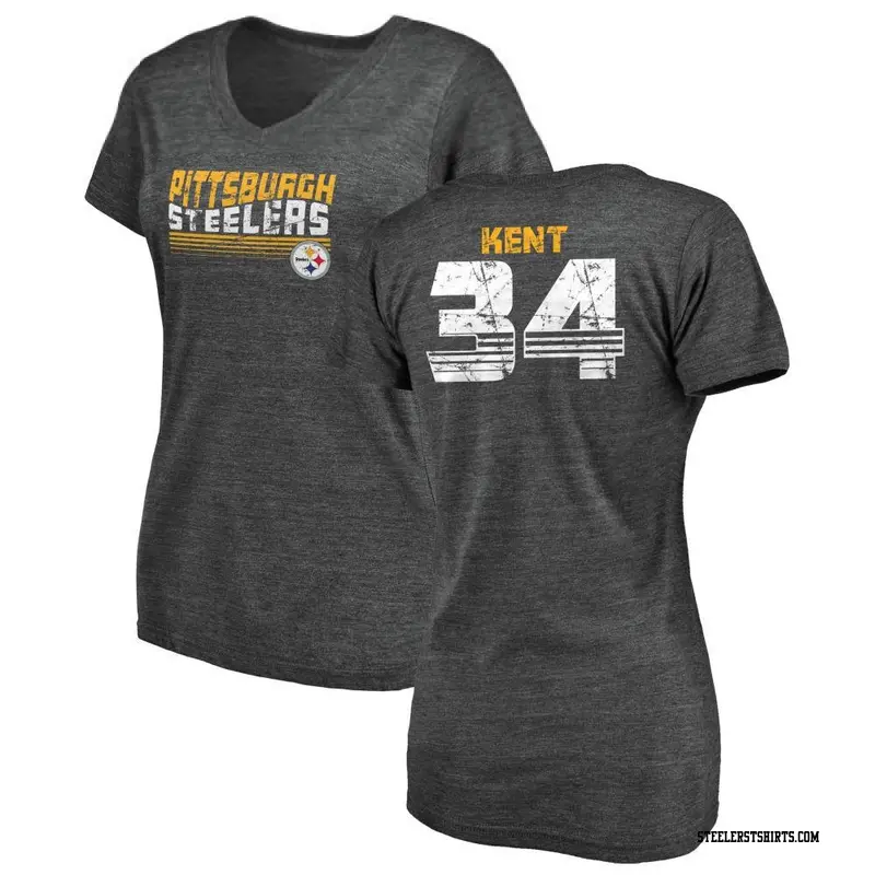 Women's Pittsburgh Steelers ＃34 Donte Kent Black Retro V-Neck T-Shirt