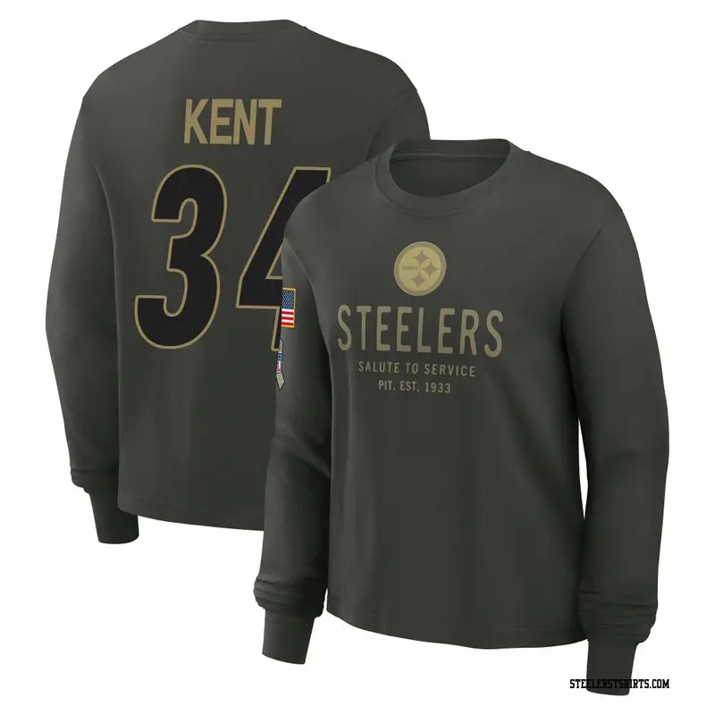 Women's Pittsburgh Steelers ＃34 Donte Kent Dark/Green 2025 Salute to Service Sideline Long Sleeve T-Shirt