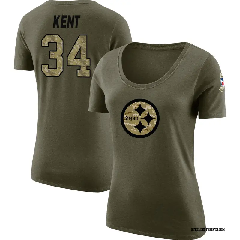 Women's Pittsburgh Steelers ＃34 Donte Kent Olive Salute to Service Scoop Neck T-Shirt