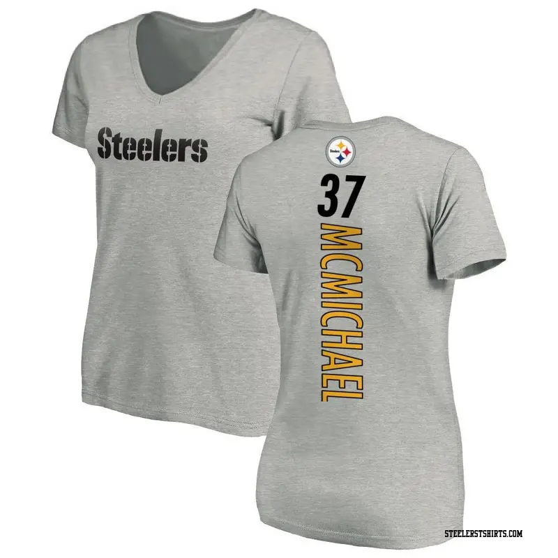 Women's Pittsburgh Steelers ＃37 Kyler McMichael Ash Backer V-Neck T-Shirt