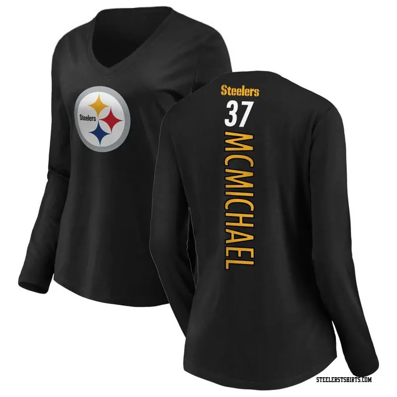 Women's Pittsburgh Steelers ＃37 Kyler McMichael Black Backer Slim Fit Long Sleeve T-Shirt