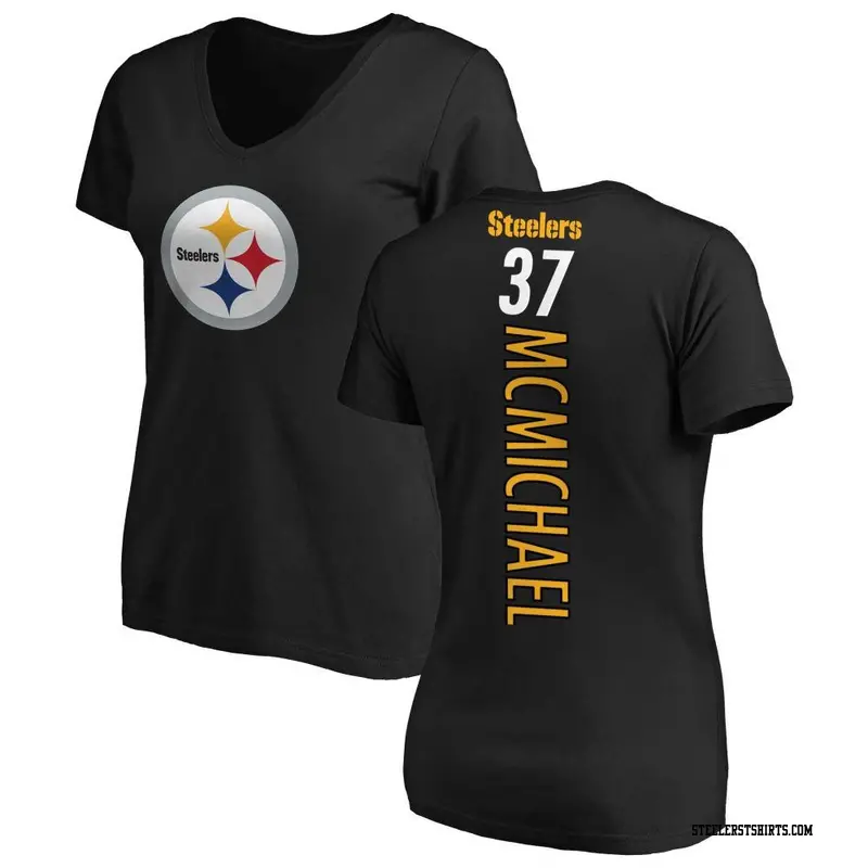 Women's Pittsburgh Steelers ＃37 Kyler McMichael Black Backer Slim Fit T-Shirt
