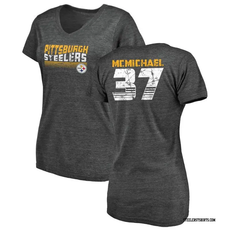 Women's Pittsburgh Steelers ＃37 Kyler McMichael Black Retro V-Neck T-Shirt