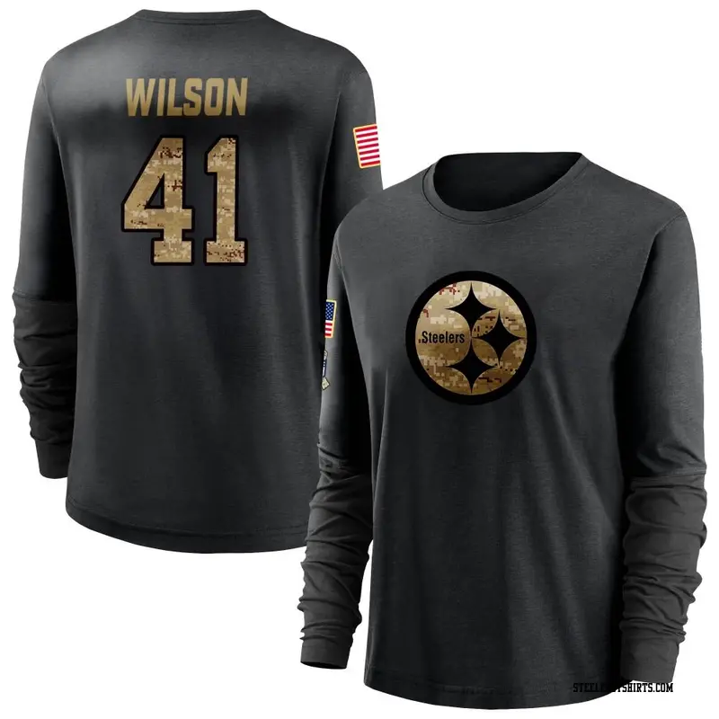 Women's Pittsburgh Steelers ＃41 Payton Wilson Black 2020 Salute To Service Sideline Performance Long Sleeve T-Shirt
