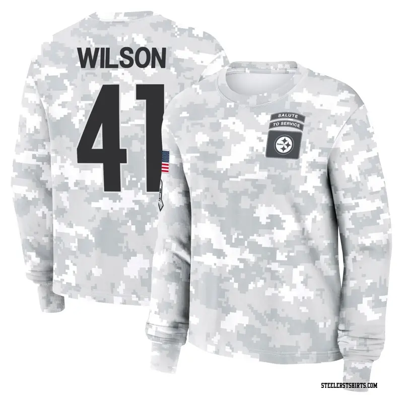Women's Pittsburgh Steelers ＃41 Payton Wilson Camo Arctic 2024 Salute to Service Long Sleeve T-Shirt