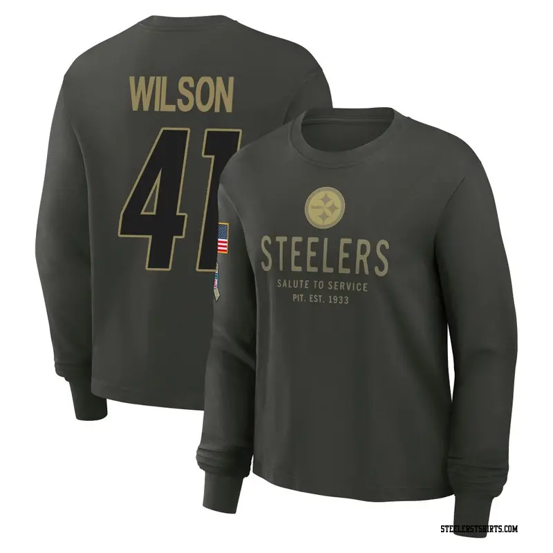 Women's Pittsburgh Steelers ＃41 Payton Wilson Dark/Green 2025 Salute to Service Sideline Long Sleeve T-Shirt