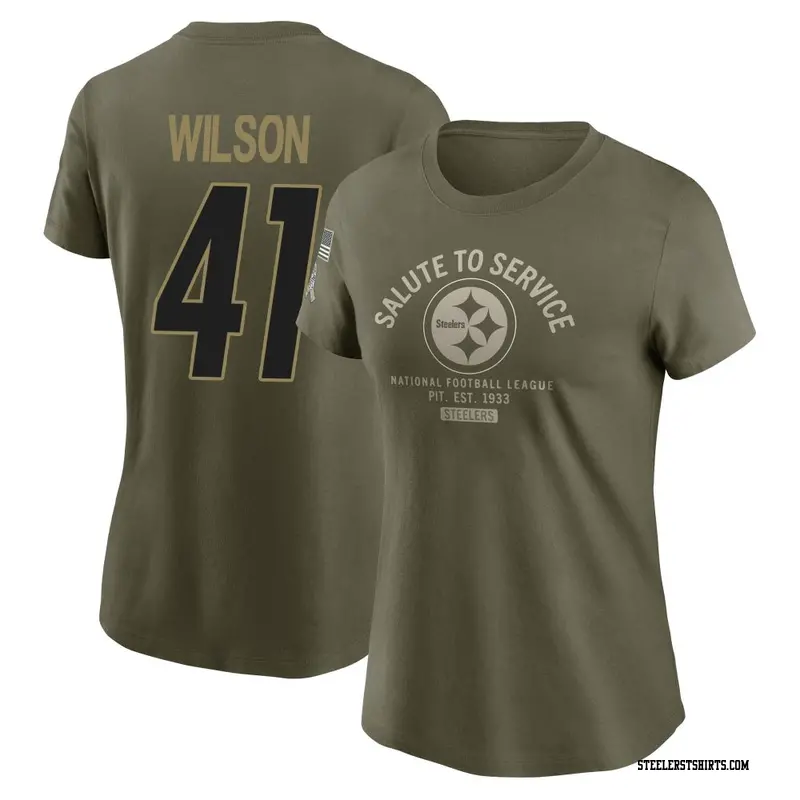 Women's Pittsburgh Steelers ＃41 Payton Wilson Olive 2025 Salute to Service Sideline T-Shirt