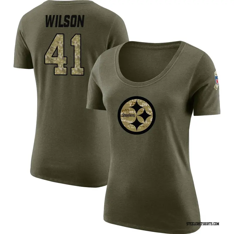 Women's Pittsburgh Steelers ＃41 Payton Wilson Olive Salute to Service Scoop Neck T-Shirt