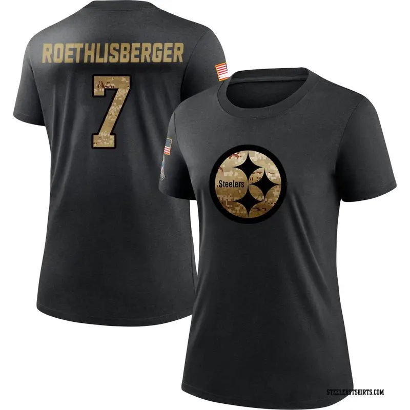 Women's Pittsburgh Steelers ＃7 Ben Roethlisberger Black 2020 Salute To Service Performance T-Shirt