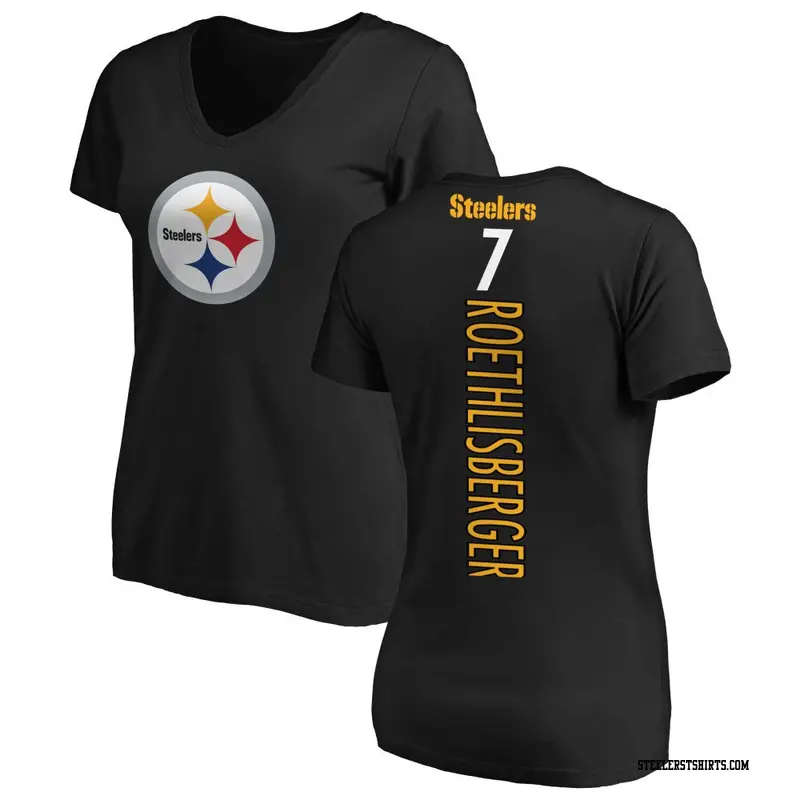 Women's Pittsburgh Steelers ＃7 Ben Roethlisberger Black Backer Slim Fit T-Shirt