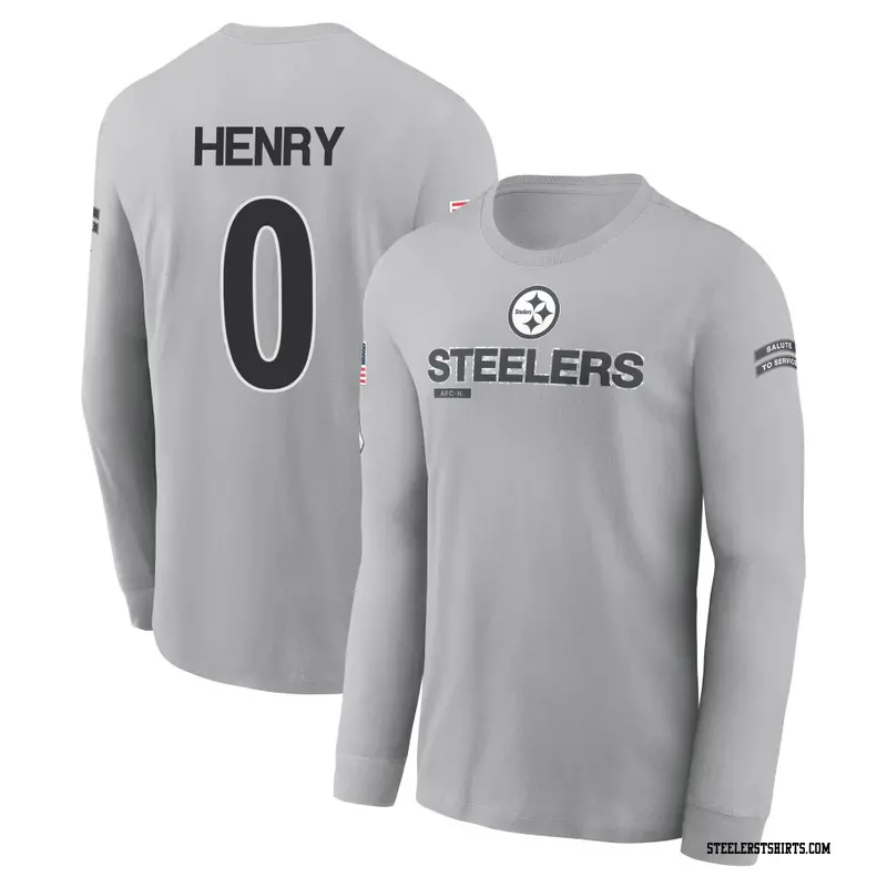 Youth Pittsburgh Steelers ＃0 KJ Henry Gray 2024 Salute to Service Long Sleeve T-Shirt