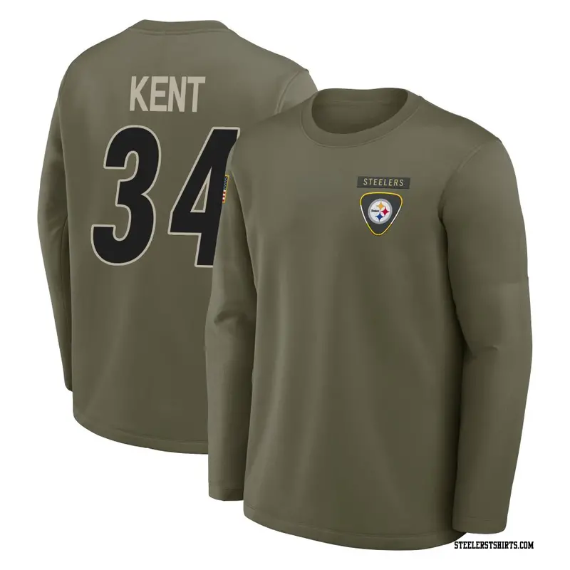 Youth Pittsburgh Steelers ＃34 Donte Kent Olive 2025 Salute to Service Sideline Coaches Long Sleeve T-Shirt