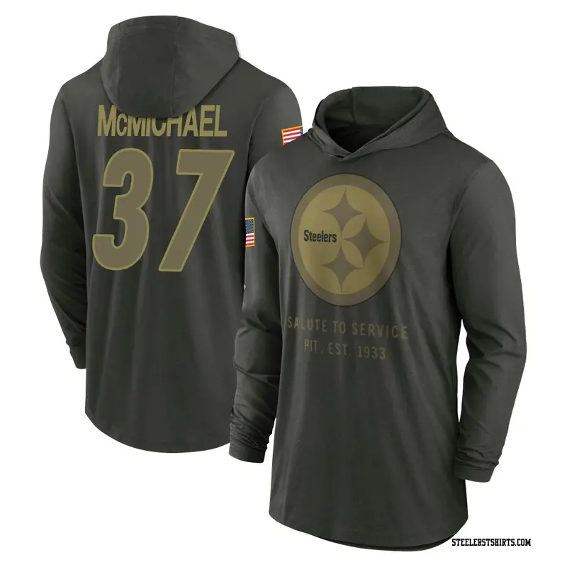 Youth Pittsburgh Steelers ＃37 Kyler McMichael Forest/Green 2025 Salute to Service Sideline Lightweight Hooded Pullover Long Slee
