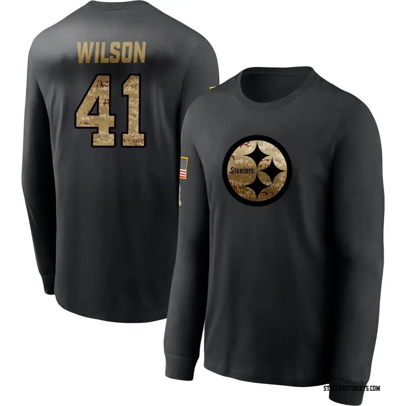 Youth Pittsburgh Steelers ＃41 Payton Wilson Black 2020 Salute To Service Sideline Performance Long Sleeve T-Shirt