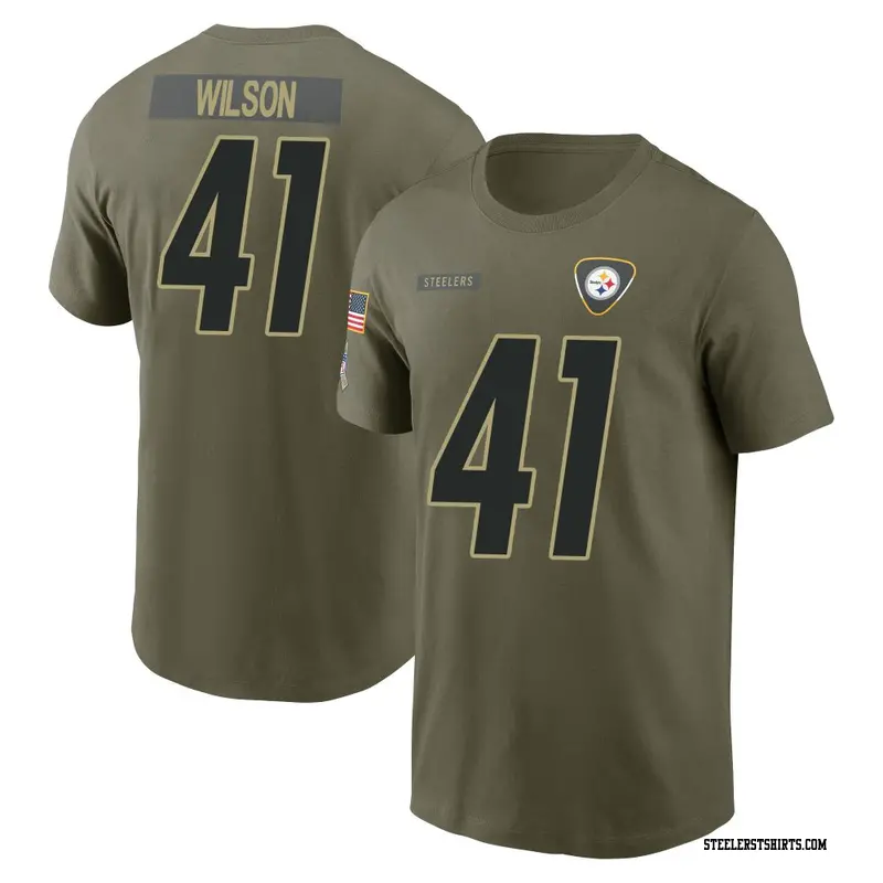 Youth Pittsburgh Steelers ＃41 Payton Wilson Olive 2025 Salute to Service Name & Number T-Shirt