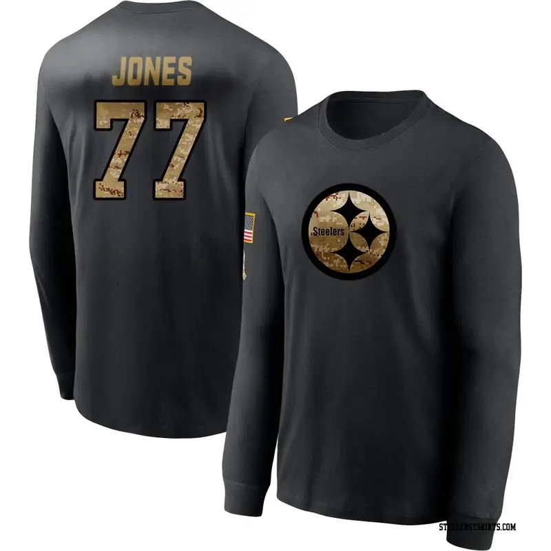Youth Pittsburgh Steelers ＃77 Broderick Jones Black 2020 Salute To Service Sideline Performance Long Sleeve T-Shirt